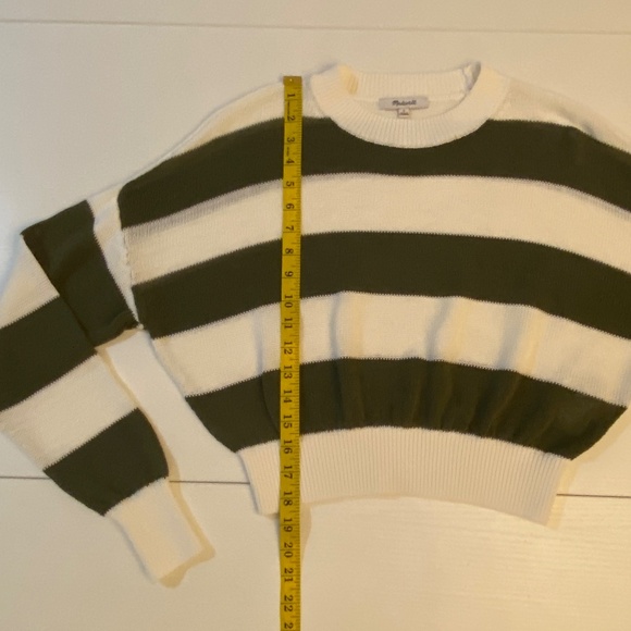 Madewell Loose Knit Crewneck Striped Sweater Ivory/Olive Green Sz Small - Picture 13 of 14